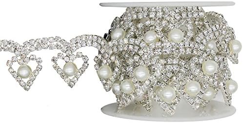 SHINYTIME Rhinestone Trims 1 Yard with Pearl for Wedding Cakes Birthday Decorations Baby Shower Events and Arts and Crafts Projects Valentines Ideas for her
