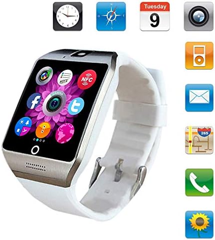 Smartwatch Sim Card Camera for Men Women Kids - Bluetooth Smart Watches Android Cell Phone Watch Card SD with Pedometer Music Player (White)