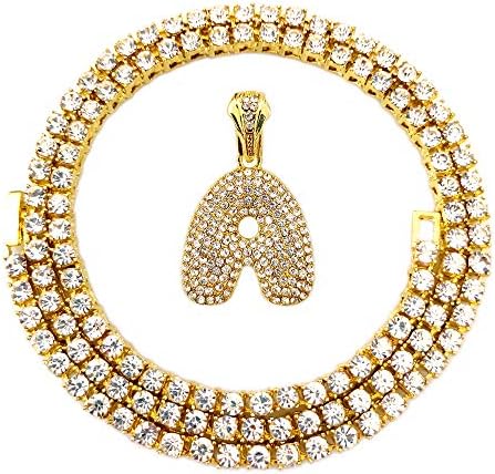 HH Bling Empire Iced Out Hip Hop Gold Faux Diamond Bubble Dripping Letter A to Z Tennis Chain Necklace 20 Inch