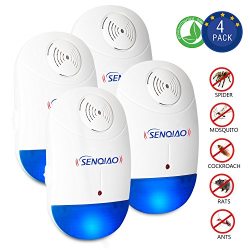 Pest Repeller-SENQIAO Ultrasonic Repellent Electronic Plug In Repeller for Insects Best Repellent for Cockroach,Rodents,Flies,Bugs,Ants,Mice,Spiders,Fleas(Pack of 4)