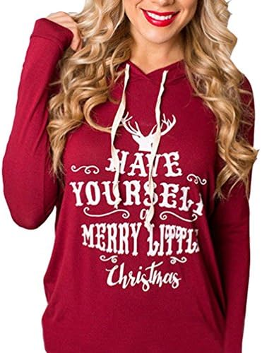 Women Pullover Drawstring Long Sleeve Causal Deer Head Character Printed Hoodies Sweetshirts