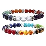 Jovivi 2pc 7 Chakras Yoga Meditation Healing Balancing Round Stone Beads Stretch Bracelet Set, with Gift Box,Valentines Gifts