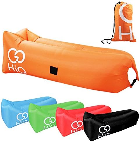 Inflatable Lounger Couch Sofa with Carry Bag GoHiQ – W/ Bottle Opener. Perfect For Travel, Camping, Concerts The Beach or Pool (Orange)