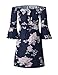 Yuandy Women Summer Off Shoulder Strapless Floral Print Pleated Dresses,Blue,Medium