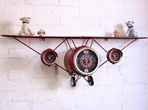 Retro Plane Wall Triple Clock with Shelf Secret Storage Compartment Vintage