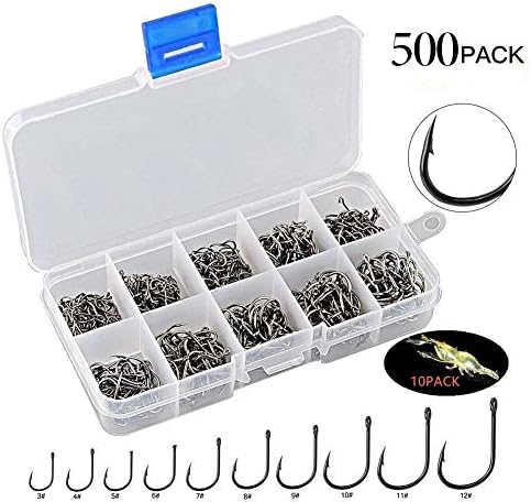 Amazing man 500pcs Small Size Black Freshwater Fishhook Fishing Hooks Set+10PCS Soft Shrimp Lure Baits Gear