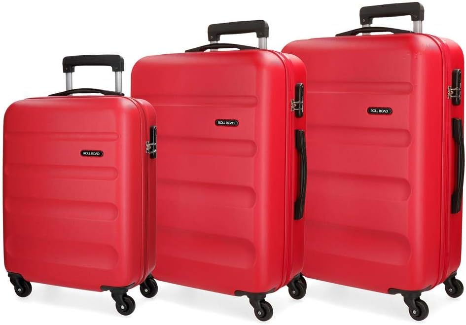 Roll Road Flex Red Luggage Set 55/65/75 cm Rigid ABS Combination Lock 182 Litre 4 Wheels Hand Luggage, 75 centimeters