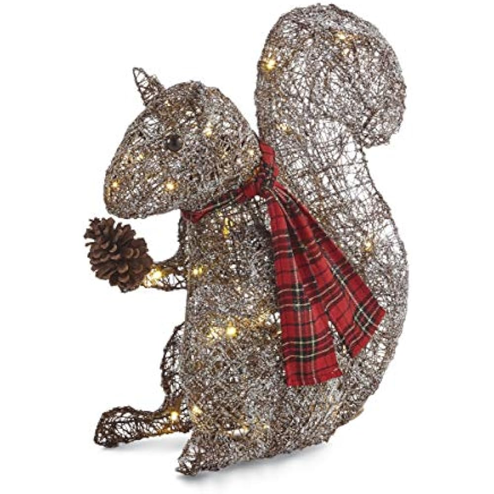 PreLit LED Light Up Frosted Squirrel, 20 Inches Christmas Holiday Lawn