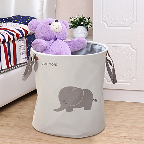 Storage Baskets, Junnom Collapsible & Convenient Laundry Bin / laundry Basket / Laundry Hamper / Storage Solution for Office, Bedroom, Clothes, Toys - Super Cute Gray Elephant