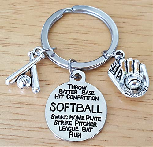 Softball keychain, Softball Coach keychain, Softball charm keychain, Softball Gloves keychain, Softball bats keychain, Softball gift, softball fans keychain, Softball Coach key ring, softball key ring