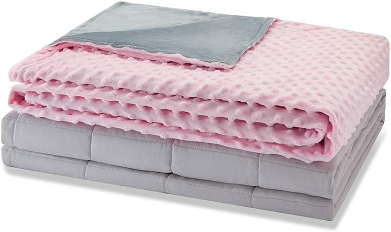 Weighted Idea Adult Weighted Blanket Queen Size with Cover 15 lbs 60''x80'', Grey/Pink Dot (Weighted Blanket + A Duvet Cover)