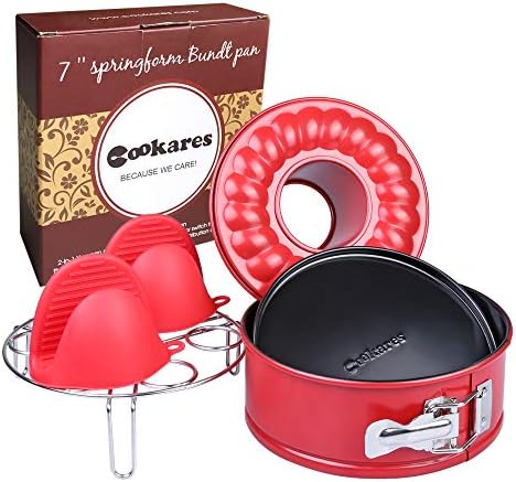 Nonstick 2-in-1 springform 7-inch Cheesecake Quick-Release pan Set: Two Interchangeable Bottoms, Egg Rack for Instant Pot Accessories; fits 5,6,8 Qt by CooKares