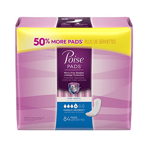 Poise moderate absorbency pads, long, pack of 84