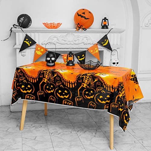 Halloween-Party-Tablecloth-2-Pack-72x54-Disposable-Table-Cover-Rectangle-Plastic-Table-Cloths-for-for-Halloween-Party-Decoration-Supplies-Pumpkin-Hunted-House