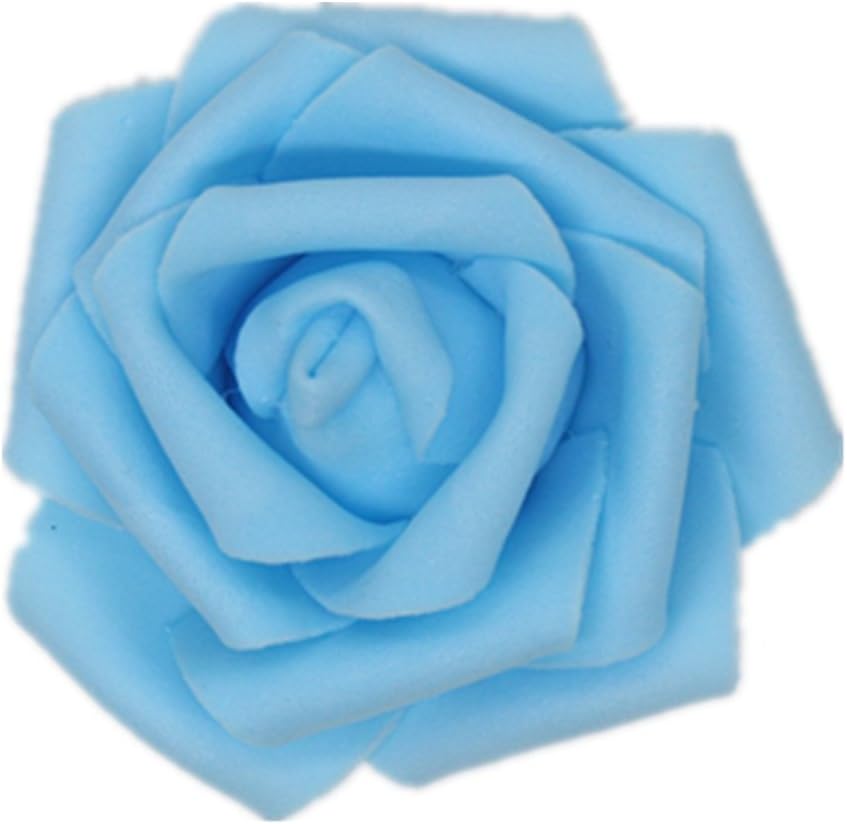 7cm DIY Real Touch 3D Artificial Floral Foam Roses Head Without Stem for Wedding Party Home Decoration-50pcs (Light Blue)