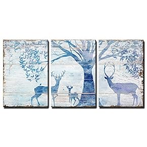 3 Panel Animal Deers in Forest Under Tress...