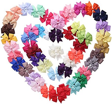 48Pcs 3'' Grosgrain Ribbon Pinwheel Boutique Hair Bows Clips for Baby Girls Teens Toddlers Kids Children