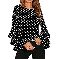 Hankyky Women Bell Sleeve T-Shirts Plus Size Loose Flare Long Sleeve Polka Dot Blouses Tops