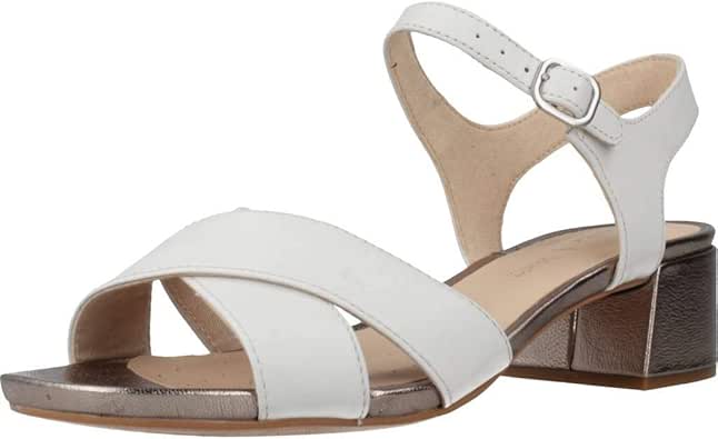 Amazon.com | Clarks Sheer35 Strap Sandals Women White Sandals Shoes | Flats