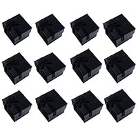 Glitterymall 12pcs Black Color Cube Cardboard Jewelry Bangle Gift Rings Earrings Boxes Cutely Small Gift Box with Satin Ribbons Bownot, White or Black Foam insert