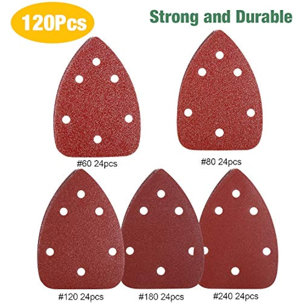 Sandpaper, 120Pcs Mouse Detail Sander Sheets, 60/80/120/180/240 Grits