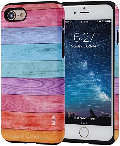 iPhone 7 Case, SKINU Wood Pattern [Shockproof 2 in 1 Hybrid] Rugged [Heavy Duty Combo] [Dual Layer] High Impact Durable Back Case Cover For iPhone 7 - Rainbow Wood