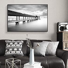Floating Framed Canvas Wall Art for Living Room, Bedroom Black and White Bridge Canvas Prints for Home Decoration Ready to Hang - 16x24 inches
