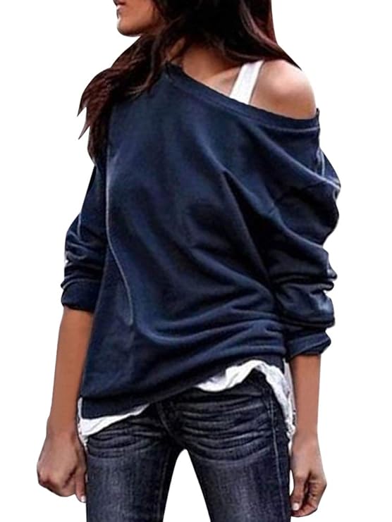 OranDesigne Schulterfrei Oberteil Damen Langarm Pullover Langarmshirt Sweatshirt Sexy Oberteil Tops Hemd