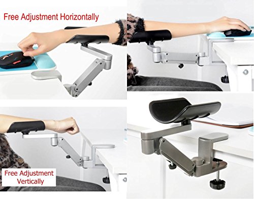 YANGHX Newest Design Ergonomic Articulating Computer Laptop Arm Support | Height Adjustable Armrest Desk Extender | User-friendly Attachable Aluminum Alloy Arm Stand (Gray)