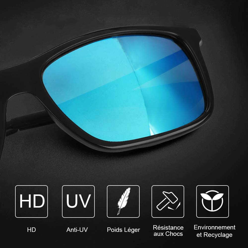 Lunette de Soleil Homme Polarisées Sport, 100% anti UV400, Super Léger, Elégantes et Durables Lunettes de Soleil Femme pour la randonnée, la mer, la course à pied, la pêche