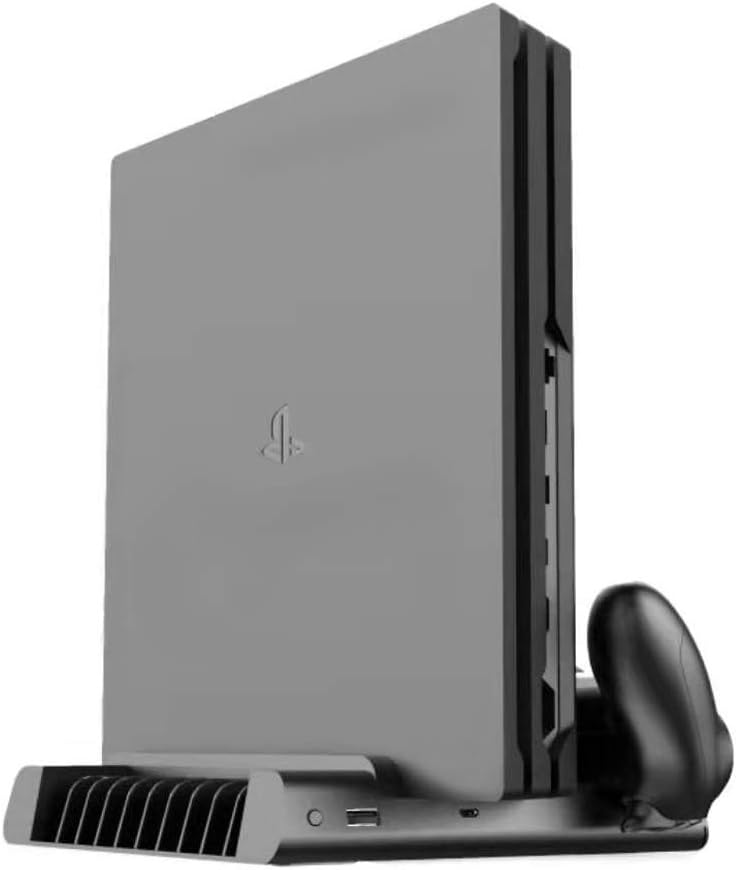 4-in-1 Vertical Charging and Display Stand for PS4 /Pro /Slim - ElecGear 12PCs Games Disc Storage DVD Holder, Dual Charger Station for DualShock 4 Controller, Cooling Fan Cooler for PlayStation