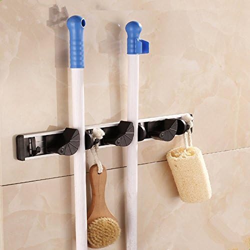 NTTR Broom Holder,Tool Mops Rack, 3-Position with 2 Hooks Garage Storage Holds up to 5 Tools,Storage Solution for Mop Holders,Mop and Broom Holder,Garage Storage Racks(Black)