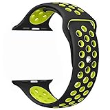 OULUOQI for Apple Watch Band 42mm, Soft Silicone Replacement Band for Apple Watch Series 3, Series 2, Series 1, Sport , Edition, M/L Size ( Black/ Volt Yellow )