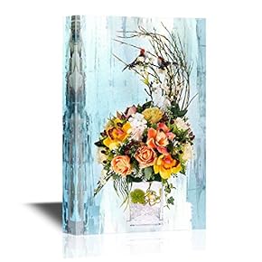 Canvas Wall Art - Decoration Artificial Plastic Flower with Vintage Design - Gallery Wrap Modern Home Art | Ready to Hang - 12x18 inches