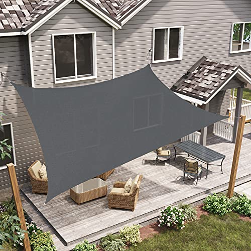 LARMNEE Sonnensegel Sonnenschutz aus HDPE, 3 x 5 m, Rechteck, mit Befestigungsseilen, reißfestem, Windabweisend, Atmungsaktiv, UV-Schutz, für Garten, Balkon, Rauchgrau EGY35SH02 – Bild 3