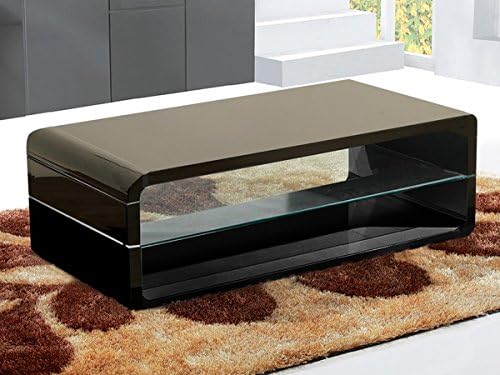 Requiredgoods Modern Black High Gloss Coffee Table Clear Glass Shelf, Living Room Furniture, High Gloss Center Table, 1200W x 600D x 475H, Black