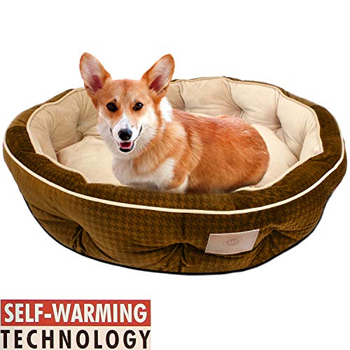American Kennel Club Thermal Houndstooth Self Heating Memory Foam Pet Bed, 30X30X7, Brown