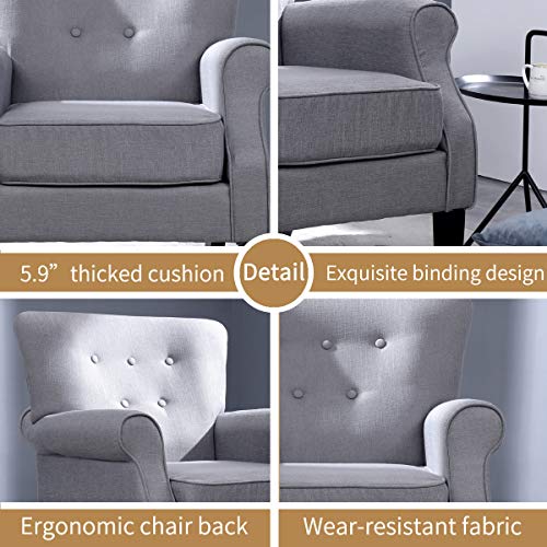 Top Space Accent Chair Sofa Mid Century Upholstered Roy Arm Single Sofa Modern Comfy Furniture for Living Room,Bedroom,Club,Office(1 PCs, Gray) - Thumbnail 6