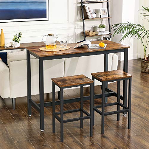 VASAGLE Bartisch-Set, Stehtisch mit 2 Barhockern, 120 x 60 x 90 cm, Küchentresen mit Barstühlen, Küchentisch und… – Bild 5