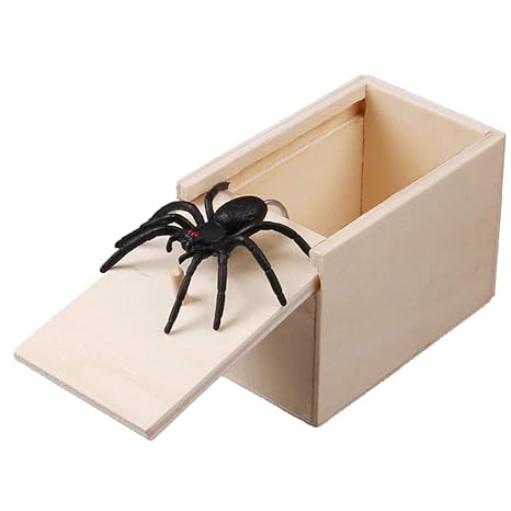FXCO Überraschung Box mit Spinne Neuheit Urkomisch Scare Box Spinne Streich Holz Scarebox Witz Gag Spielzeug Kein Wort Gesche