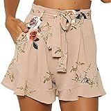 RUIGO Women's Casual High-waisted Boho Ruffles Floral Print Skirt Shorts Skort (L, Khaki)