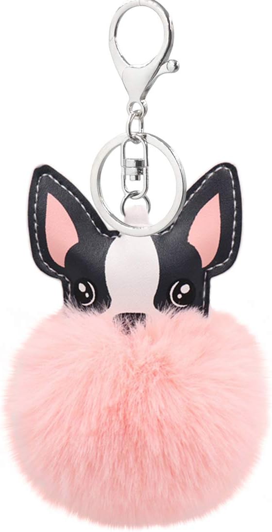 FEBDWomen's Cute Chihuahua Dog Faux Fur Pom Pom keychain Handbag Purse Jewellry Holder Keyring Backpack Pendants