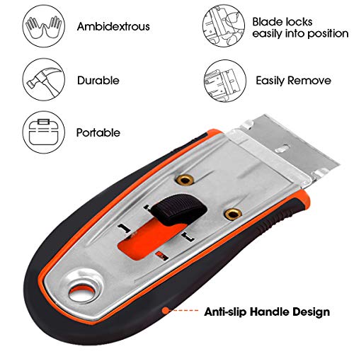 2 Pack Razor Scrapers Retractable Glass Sticker Scraper with 20 Carbon Steel Blades & 20 Plastic Blades Utility Mini Removal Tool for Cleaning Glass,Decals,Labels,Paint and More - Thumbnail 3