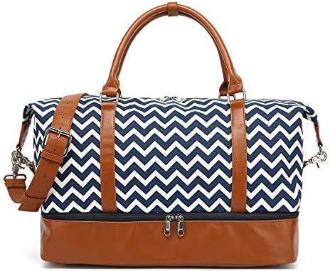 Women Canvas Travel Weekender Bag Carryon Shoulder Bag Overnight Tote Bag PU Leather with Shoe Compartment Duffle 1 Women Canvas Travel Weekender Bag Carryon Shoulder Bag Overnight Tote Bag PU Leather with Shoe Compartment Duffle