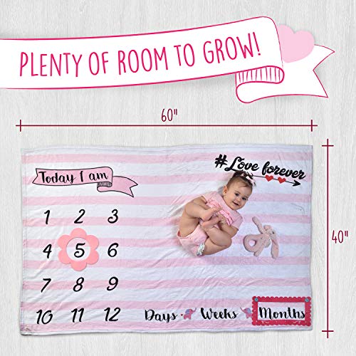 image for Baby Monthly Milestone Blanket by Tiny Gifts – Large (60x40”) Wrin