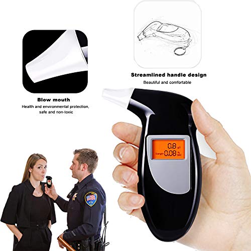 Alcohol Tester Breathalyzer Keychain, iPstyle Portable Professional Semiconductor Highly-Accurate Result Digital Blood Breath Tester for Driver with 5 Mouthpieces (Alcohol Tester)