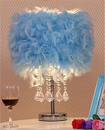 FANDBO@ Unique Creative Decorative Gift E27 LED Feather Crystal Metal Table Lamp For Living Room Wedding Room Bedroom Bedside (Color : Light Blue)