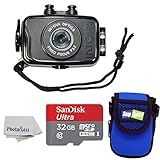 Intova Duo Waterproof HD POV Sports Video Action Camera With Compact Case + 32GB microSDHC UHS-I Card with Adapter + Clean Cloth (Black)