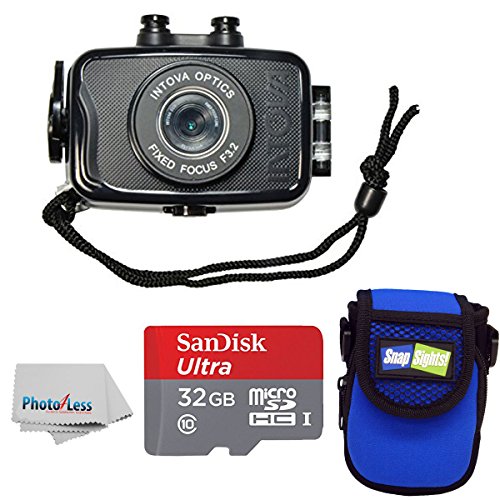 Intova Duo Waterproof HD POV Sports Video Action Camera With Compact Case + 32GB microSDHC UHS-I Card with Adapter + Clean Cloth (Black)