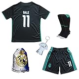 2016/2017 Real Madrid BALE #11 Away Black Football Soccer Kids Jersey & Short & Sock & Soccer Bag Youth Sizes